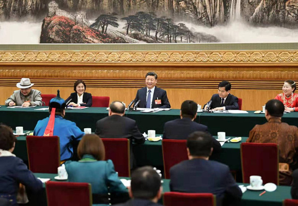 2019年3月5日，習(xí)近平參加十三屆全國(guó)人大二次會(huì)議內(nèi)蒙古代表團(tuán)的審議。