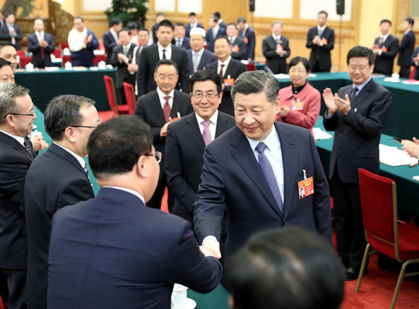 2019年3月7日，習(xí)近平參加十三屆全國(guó)人大二次會(huì)議甘肅代表團(tuán)的審議。