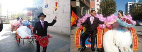 他拉車(chē)，她坐車(chē)，一路風(fēng)景終身難忘。圖片來(lái)源：揚(yáng)子晚報(bào)